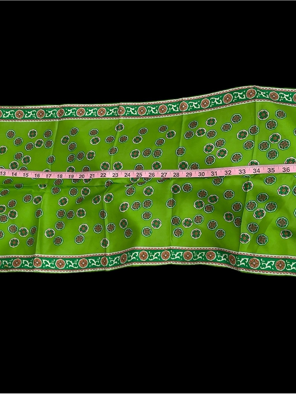 Vintage 1970s Mod Geometric Silk Twilly Scarf - Apple Green & Pink Medallion